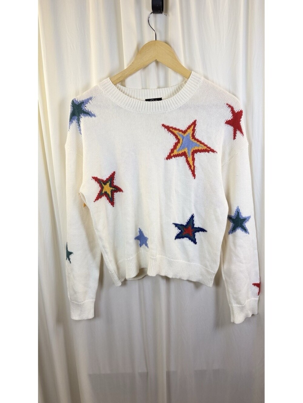 Rails Perci Cream Multi Star Sweater XS Crewneck Knit Cashmere Cotton Oversized